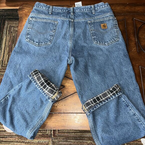 CARHARTT Relaxed Fit Flannel Lined Blue Jeans Mens Men’s 38x32 - Picture 3 of 3